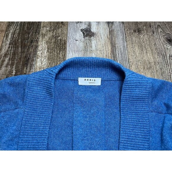 AKRIS Punto Virgin Wool Cashmere Cardigan Sweater in Blue Denim Size 8 - Picture 5 of 10